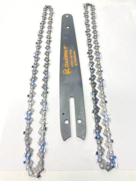 Шина + 2 цепи Saw Chain 8 дюймів (20 см, 1/4 крок, 47 ланок, паз 1.1 мм) для акумуляторної пили 2595747058 фото